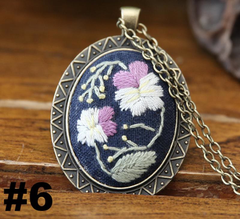 Embroidery Necklace Kits | Creative Stitching Ornament | Hand Embroidered Flower Pendant | Gifts For Her  - #6 - image 6