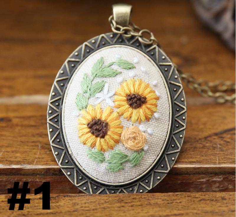 Embroidery Necklace Kits | Creative Stitching Ornament | Hand Embroidered Flower Pendant | Gifts For Her  - #1 - image 1