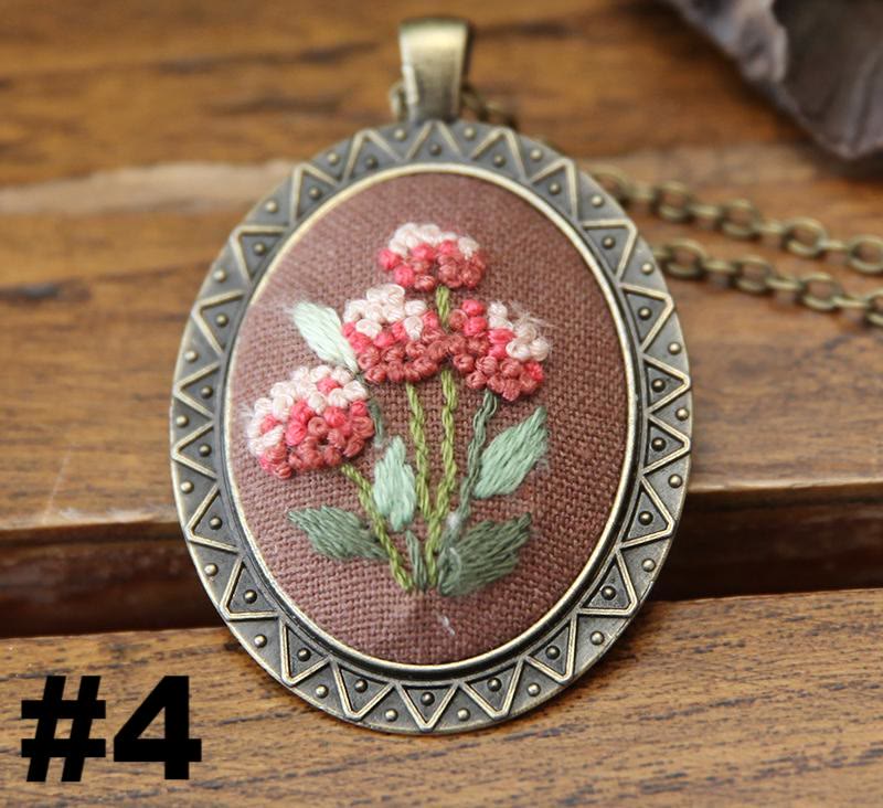 Embroidery Necklace Kits | Creative Stitching Ornament | Hand Embroidered Flower Pendant | Gifts For Her  - #4 - image 4