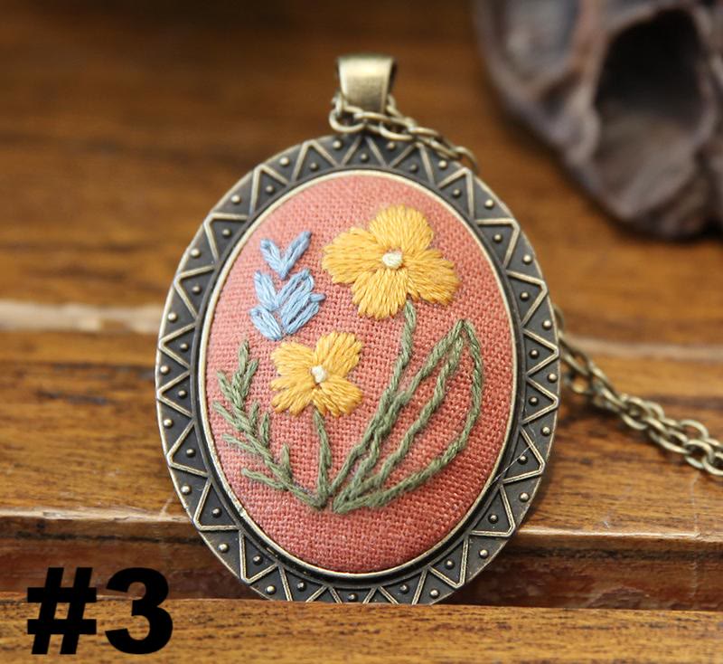 Embroidery Necklace Kits | Creative Stitching Ornament | Hand Embroidered Flower Pendant | Gifts For Her  - #3 - image 3