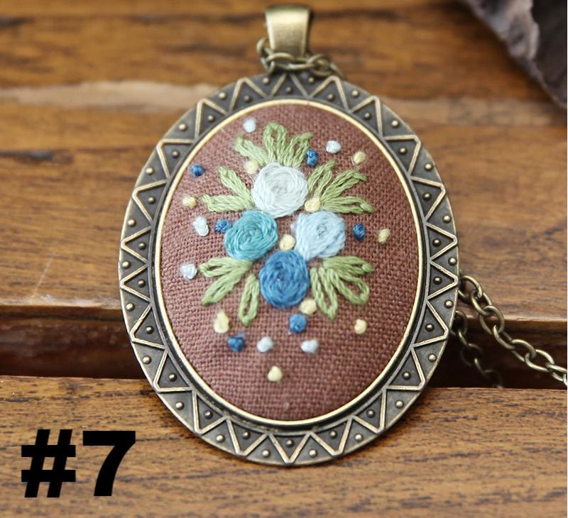 Embroidery Necklace Kits | Creative Stitching Ornament | Hand Embroidered Flower Pendant | Gifts For Her  - #7 - image 7