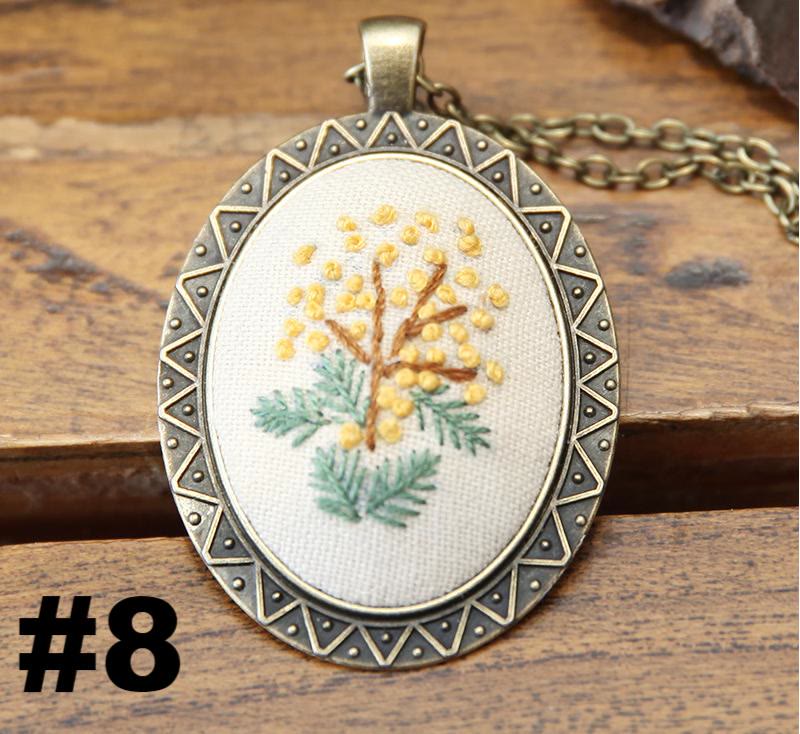 Embroidery Necklace Kits | Creative Stitching Ornament | Hand Embroidered Flower Pendant | Gifts For Her  - #8 - image 8