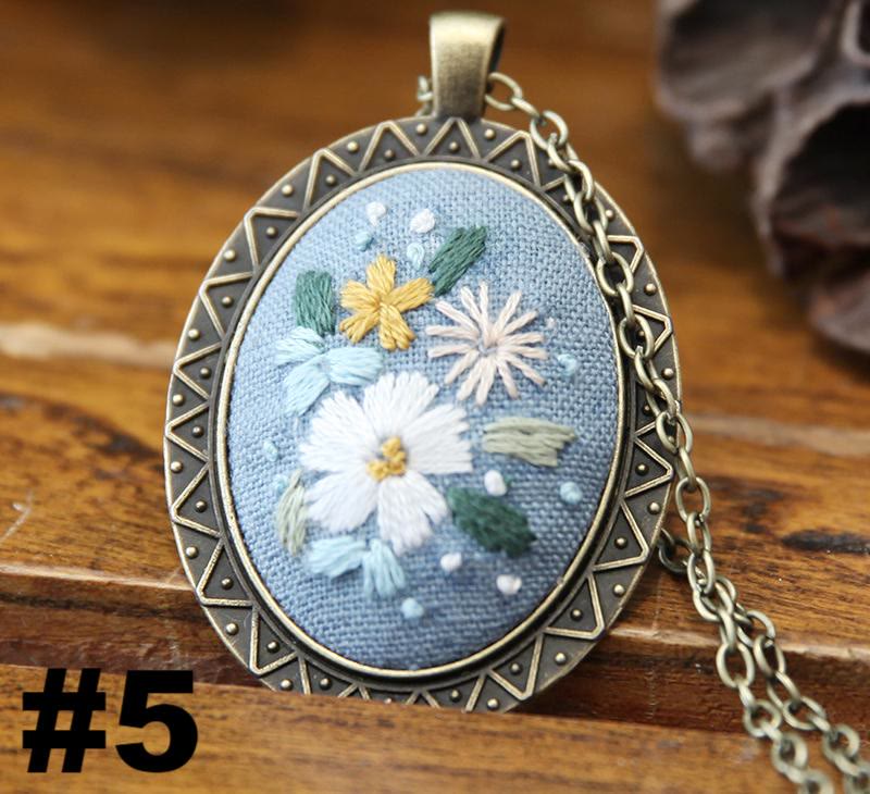Embroidery Necklace Kits | Creative Stitching Ornament | Hand Embroidered Flower Pendant | Gifts For Her  - #5 - image 5