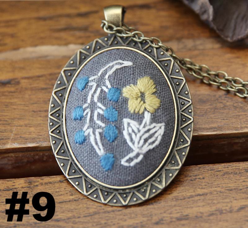 Embroidery Necklace Kits | Creative Stitching Ornament | Hand Embroidered Flower Pendant | Gifts For Her  - #9 - image 9