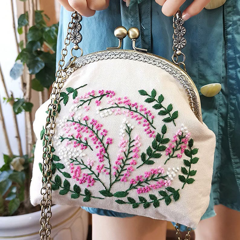 Embroidery Kiss Lock Bag Kit  | Crossbody And Handbag  | Needlework Kit For Beginners | Unique Handmake Craft Gifts - image 0
