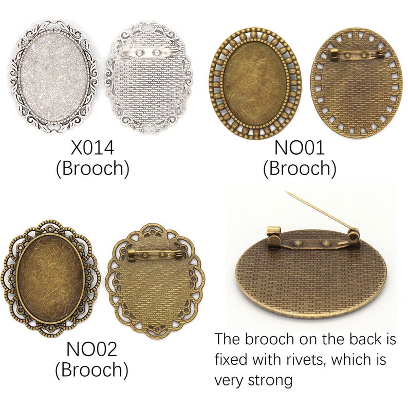 Embroidery Oval Brooch |  Antique Silver Bronze Pin Brooch | Cross Stitch Tray - NO02 - Vintage Silver - 10pcs - image 4