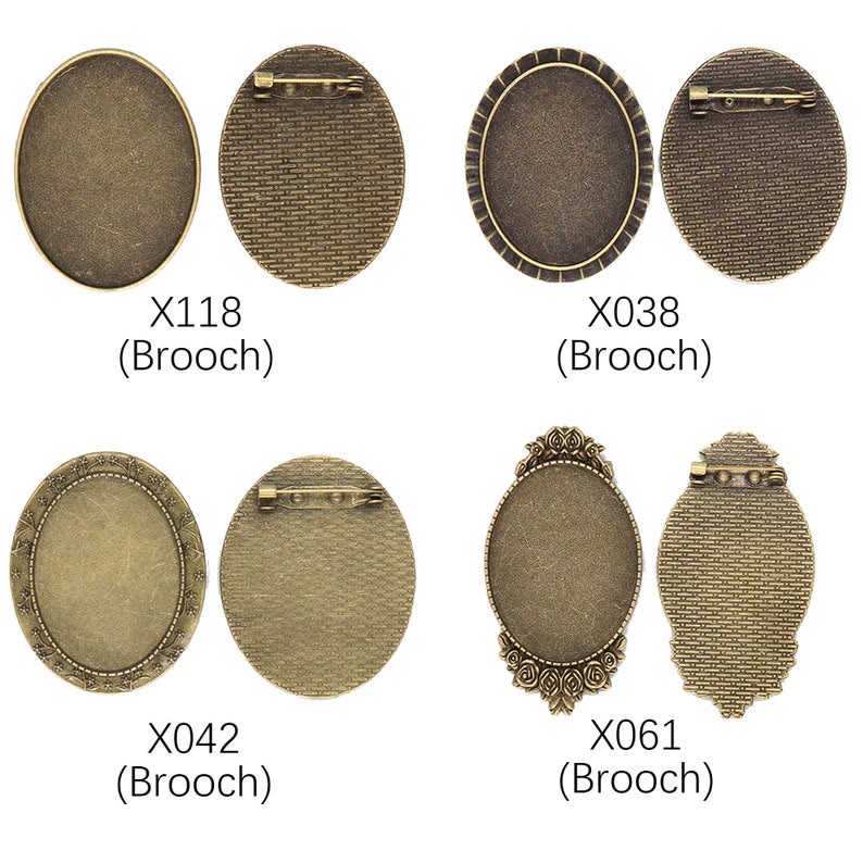 Embroidery Oval Brooch |  Antique Silver Bronze Pin Brooch | Cross Stitch Tray - X118 - Vintage Silver - 10pcs - image 7