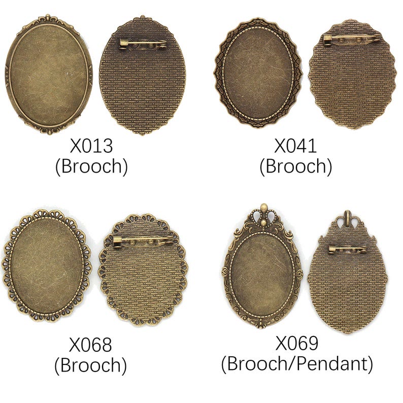 Embroidery Oval Brooch |  Antique Silver Bronze Pin Brooch | Cross Stitch Tray - X069 - Vintage Silver - 10pcs - image 5