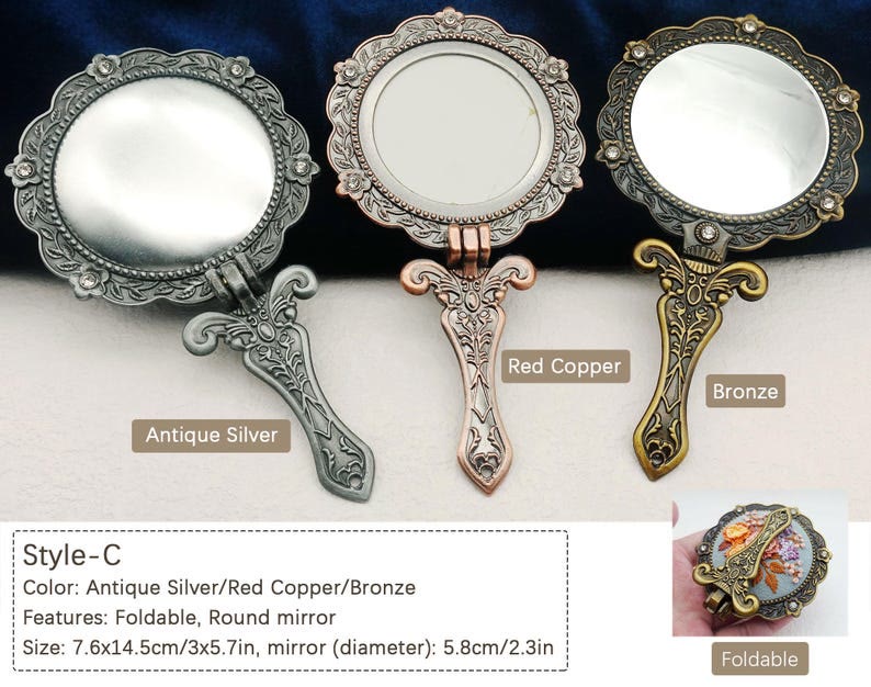 Needle Kit Handheld Mirror |  Pocket Compact Mirrors  | Prefect Gift For Women - C-Bronze - image 6
