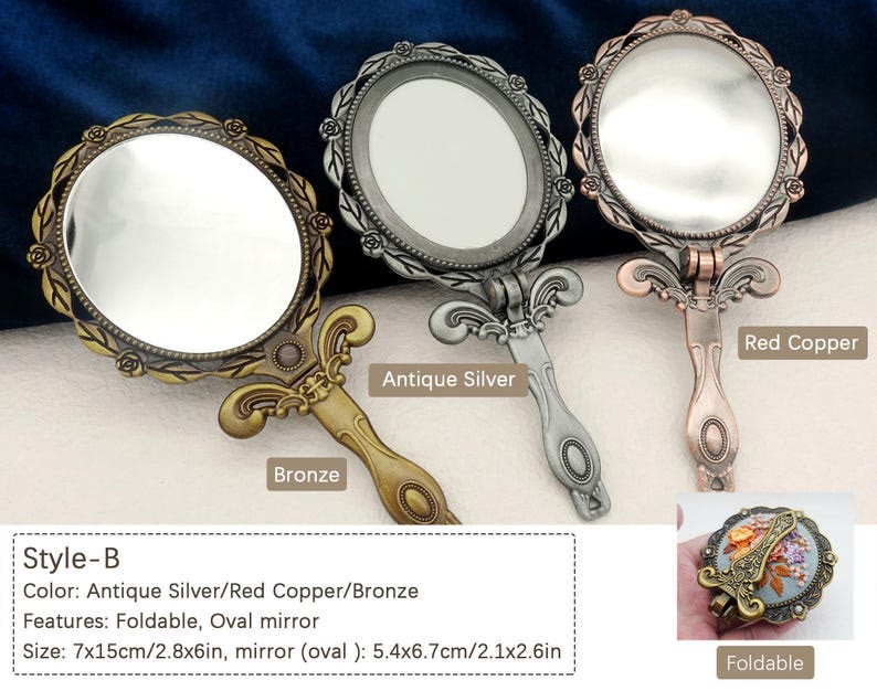 Needle Kit Handheld Mirror |  Pocket Compact Mirrors  | Prefect Gift For Women - B-Bronze - image 5