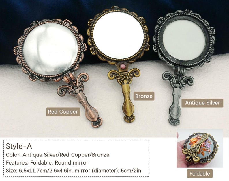 Needle Kit Handheld Mirror |  Pocket Compact Mirrors  | Prefect Gift For Women - A-Bronze - image 4