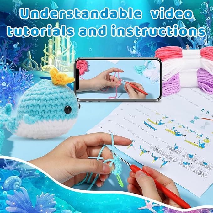  Handmade Blue Whale Crochet Kit -  Novelty Animal Craft | Diy Knitting Crocheting Set  - image 4