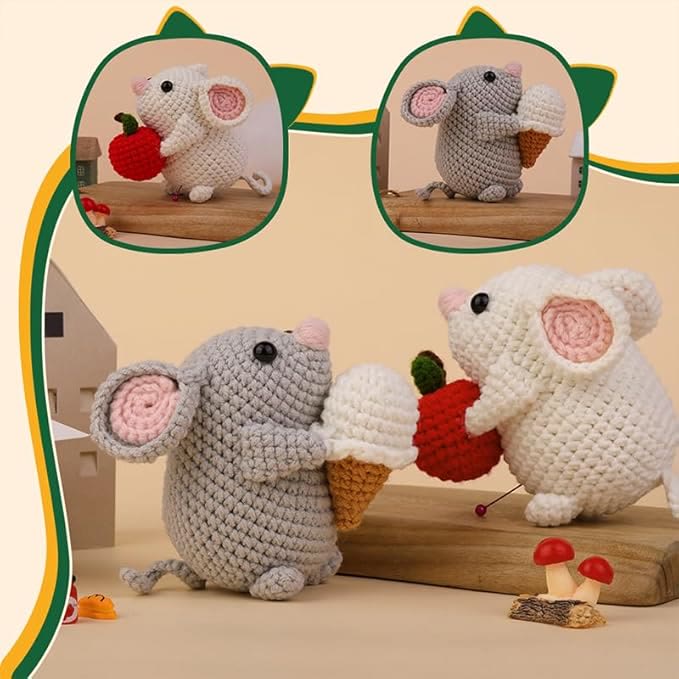  Handmade Mouse Crochet Kit -  Cute Mice Crochet Starter Craft | Couple Unique Anniversary Gifts - image 1