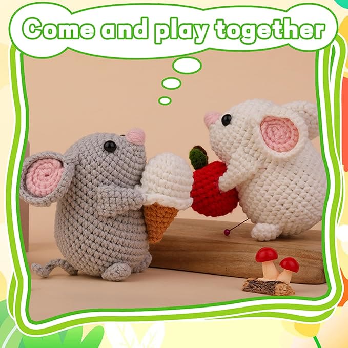 Handmade Mouse Crochet Kit -  Cute Mice Crochet Starter Craft | Couple Unique Anniversary Gifts - image 2