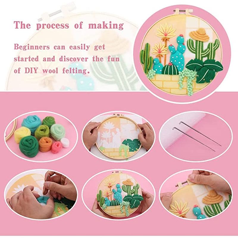  Cactus Sombrero Needle Felt  Kits With Frame - Decorative Ornaments Craft | Creative Handmake Gifts - image 2