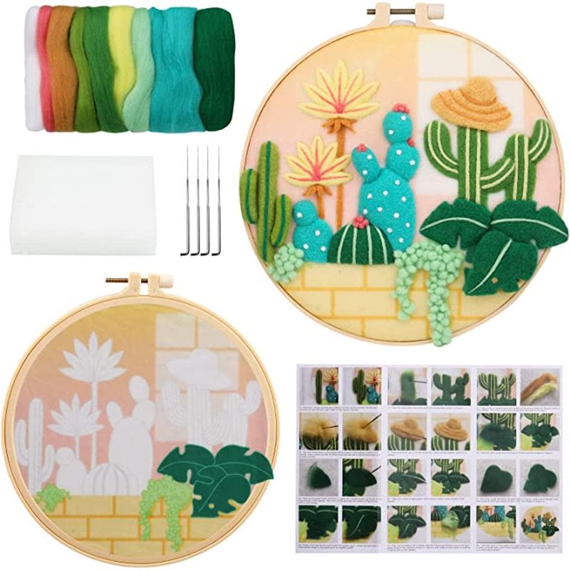  Cactus Sombrero Needle Felt  Kits With Frame - Decorative Ornaments Craft | Creative Handmake Gifts - image 1