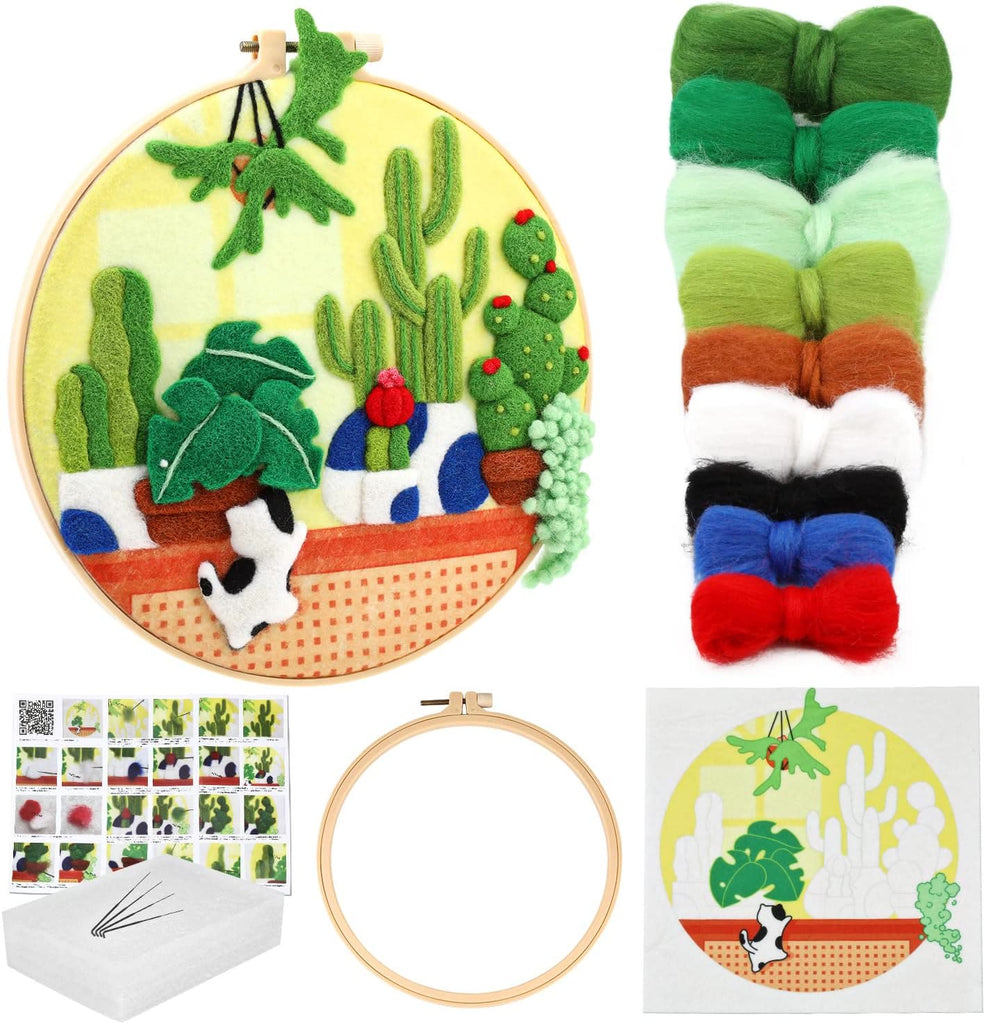 Lazy Time  Needle Felt  Kit With Frame - Diy Birthday Crafts |  Needle Felting For Beginners  - image 1