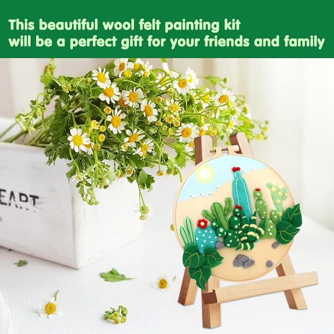  Cactus And Desert Needle Felt  Kit With Frame - Colourful Wall Decoration | Gifts For Handmake Lovers - image 5