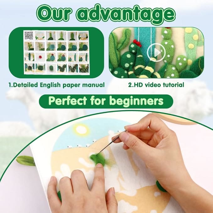  Cactus And Desert Needle Felt  Kit With Frame - Colourful Wall Decoration | Gifts For Handmake Lovers - image 3