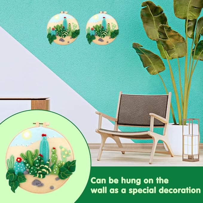  Cactus And Desert Needle Felt  Kit With Frame - Colourful Wall Decoration | Gifts For Handmake Lovers - image 6