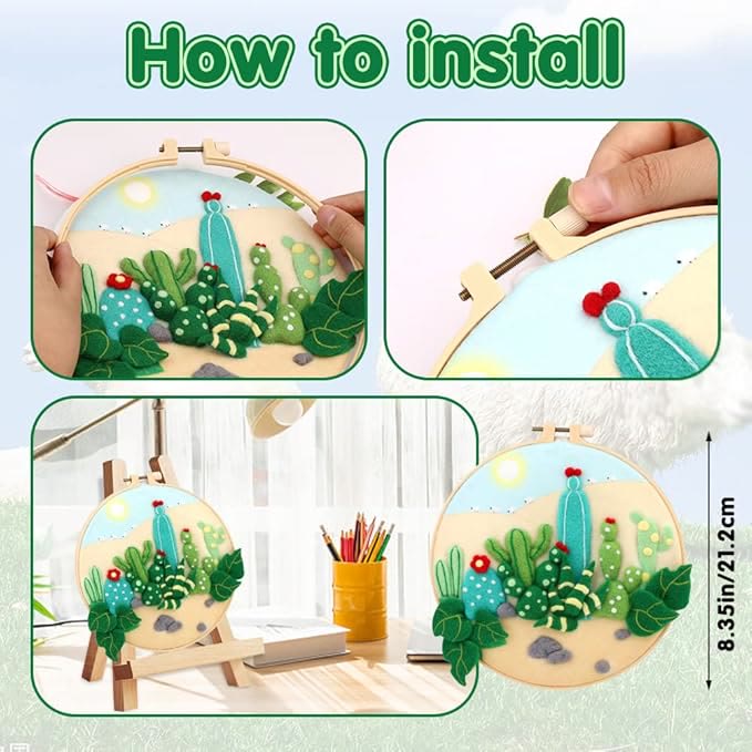  Cactus And Desert Needle Felt  Kit With Frame - Colourful Wall Decoration | Gifts For Handmake Lovers - image 4
