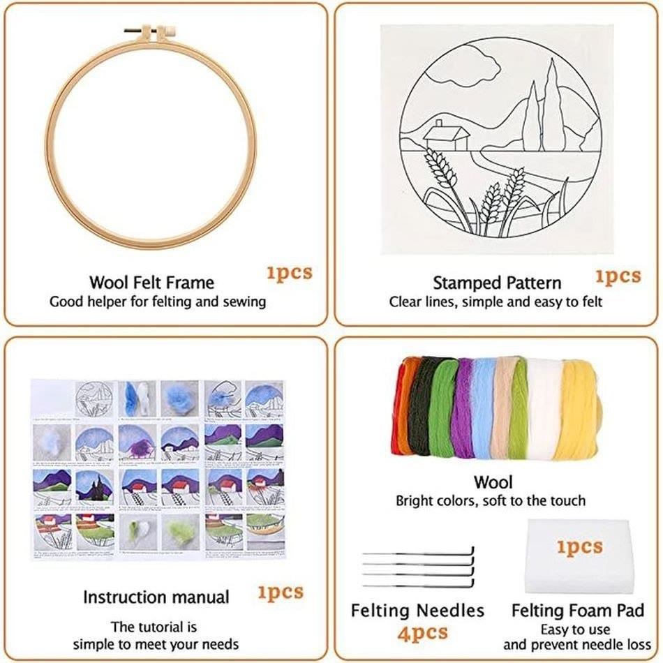 Hillside Needle Felt  Kit With Frame - Landscape Needlecrafts | Diy Home Decor - image 6