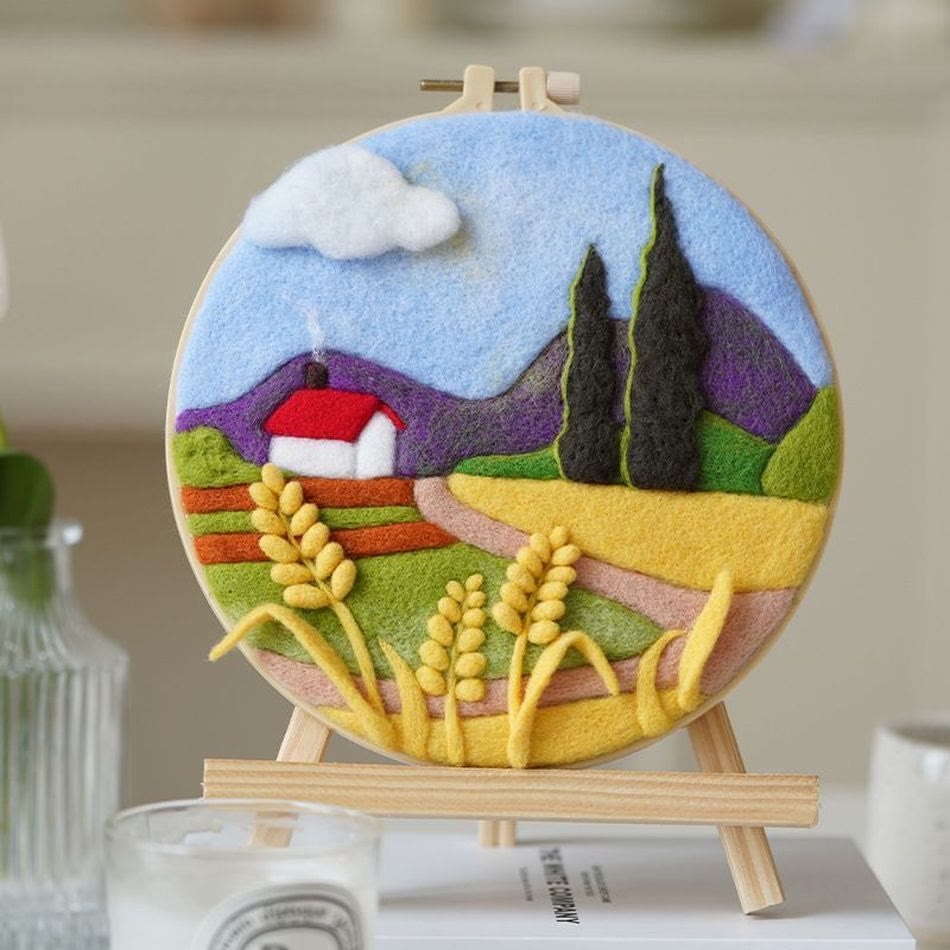 Hillside Needle Felt  Kit With Frame - Landscape Needlecrafts | Diy Home Decor - Hillside Needle Felt  Kit - image 0