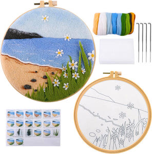 Summer Beach Needle Felt  Kit With Frame - Charming Desk Adornment | Diy Wool Felt Set - image 1