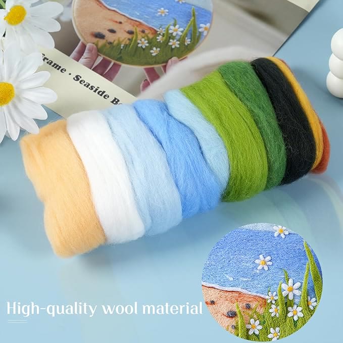 Summer Beach Needle Felt  Kit With Frame - Charming Desk Adornment | Diy Wool Felt Set - image 4