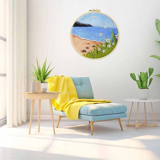 Summer Beach Needle Felt  Kit With Frame - Charming Desk Adornment | Diy Wool Felt Set - image 6