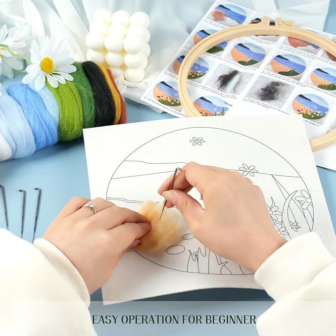 Summer Beach Needle Felt  Kit With Frame - Charming Desk Adornment | Diy Wool Felt Set - image 3