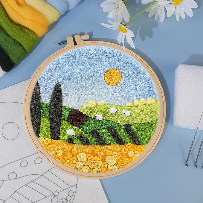 Sunset Needle Felt  Kit With Frame - Beautiful Landscape Crafts | Starter Wool Felt Set  - image 5