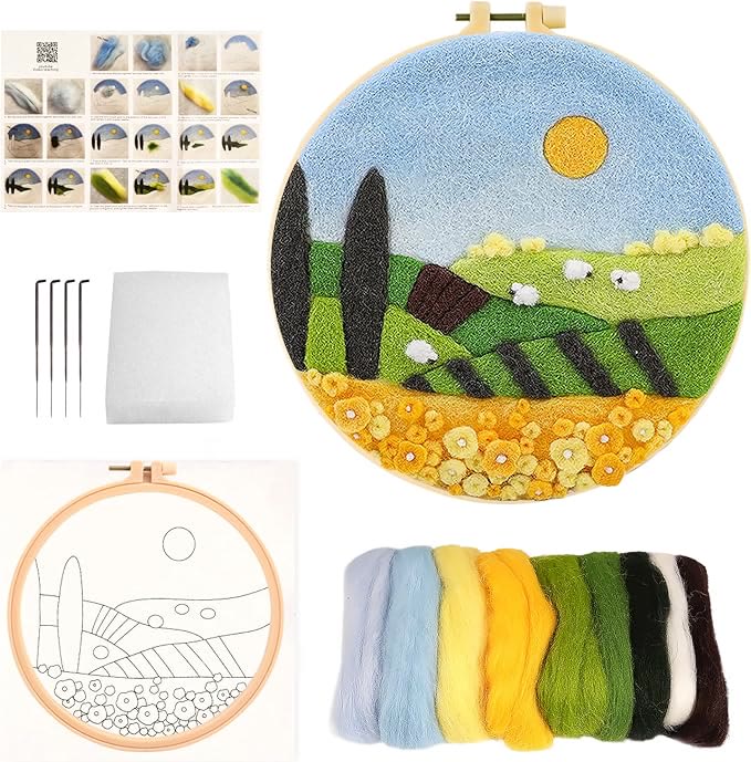 Sunset Needle Felt  Kit With Frame - Beautiful Landscape Crafts | Starter Wool Felt Set  - image 1