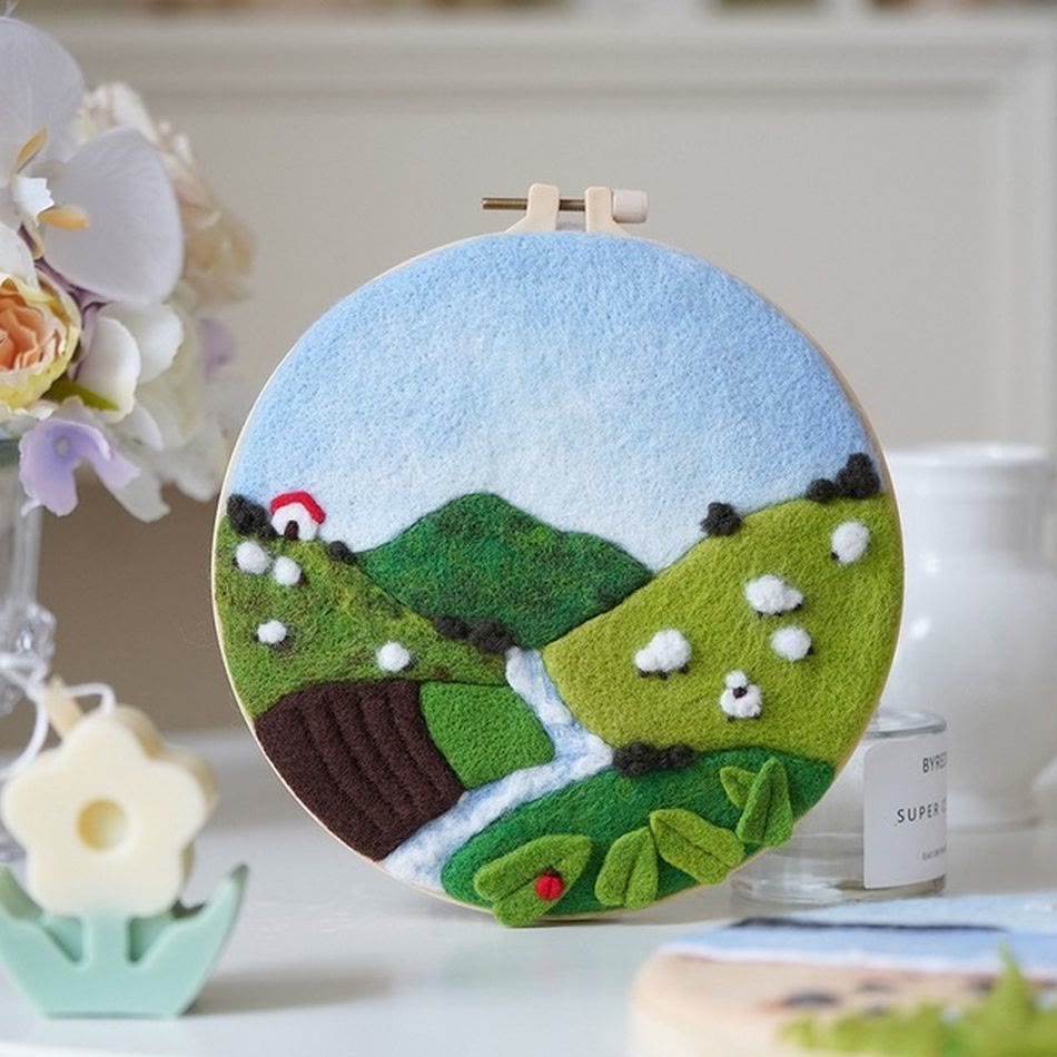 Countryside Needle Felt  Kit With Frame - Easy For Beginner | Handmake Craft For Mom  - Countryside Needle Felt  Kit - image 0