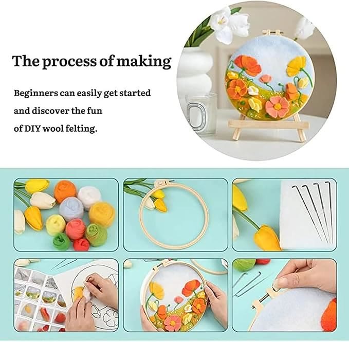 Floral Needle Felt  Kit With Frame - Prefect Gifts For Mother Day | Beginner-friendly Crafts - image 4