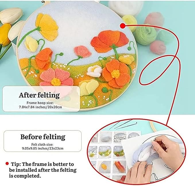 Floral Needle Felt  Kit With Frame - Prefect Gifts For Mother Day | Beginner-friendly Crafts - image 5