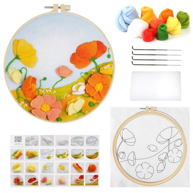 Floral Needle Felt  Kit With Frame - Prefect Gifts For Mother Day | Beginner-friendly Crafts - image 1