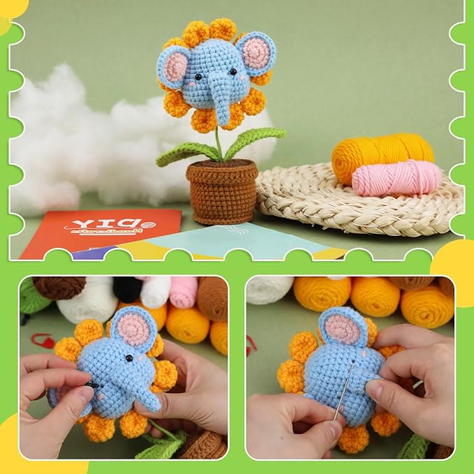  Handmade Potted  Elephant Crochet Kit - Sunflower Design Toys | Diy Decoration Gift For Friends - image 2