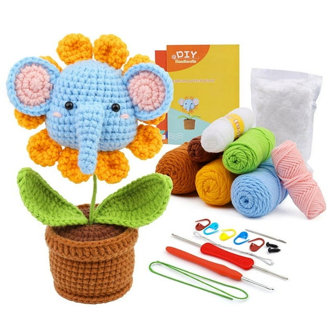  Handmade Potted  Elephant Crochet Kit - Sunflower Design Toys | Diy Decoration Gift For Friends - image 1