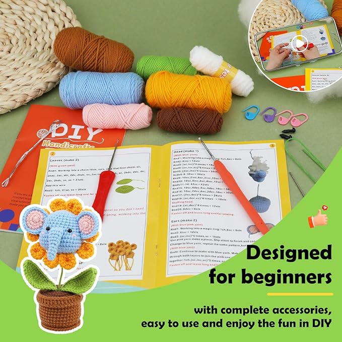  Handmade Potted  Elephant Crochet Kit - Sunflower Design Toys | Diy Decoration Gift For Friends - image 3