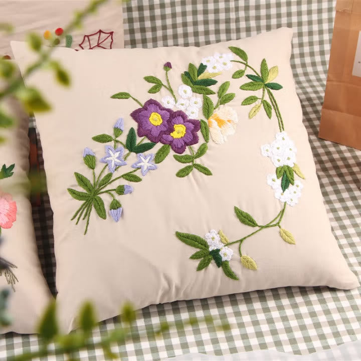 Embroidered  Pillow Case Kits  | Diy Craft Enthusiasts Gift |  Beautiful Floral Needlecrafts  - image 1
