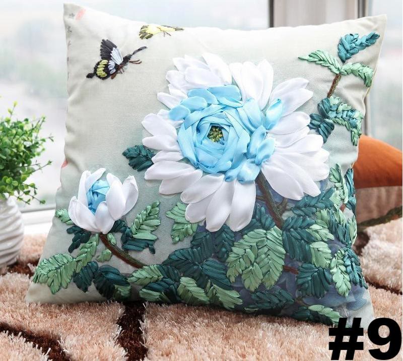 Embroidered Ribbon Floral Pillow Case Kits | Living Room Sofa Decoration  | Nice Wedding Gifts - #9 - image 10