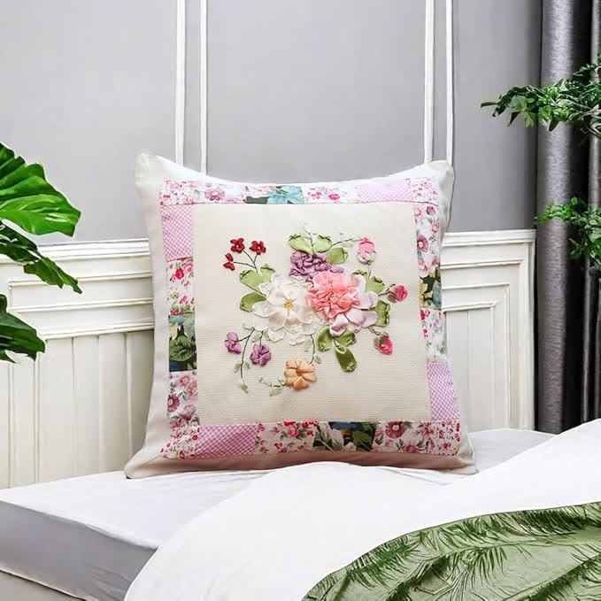 Embroidered Ribbon Floral Pillow Case Kits | Living Room Sofa Decoration  | Nice Wedding Gifts - image 0