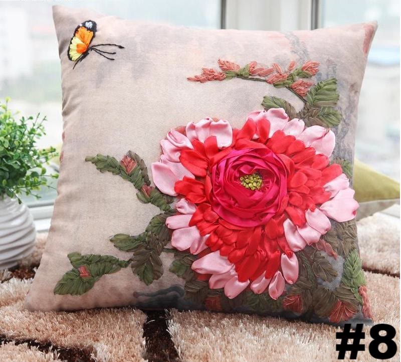 Embroidered Ribbon Floral Pillow Case Kits | Living Room Sofa Decoration  | Nice Wedding Gifts - #8 - image 9