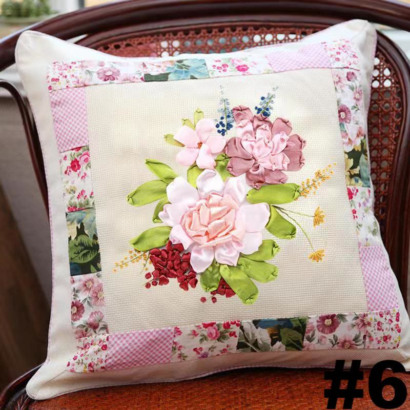 Embroidered Ribbon Floral Pillow Case Kits | Living Room Sofa Decoration  | Nice Wedding Gifts - #6 - image 7