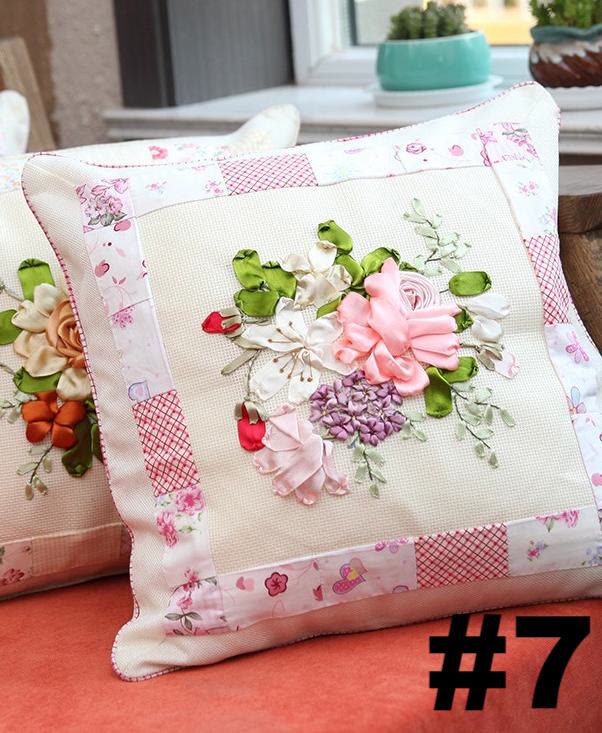 Embroidered Ribbon Floral Pillow Case Kits | Living Room Sofa Decoration  | Nice Wedding Gifts - #7 - image 8