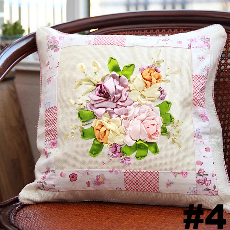 Embroidered Ribbon Floral Pillow Case Kits | Living Room Sofa Decoration  | Nice Wedding Gifts - #4 - image 5