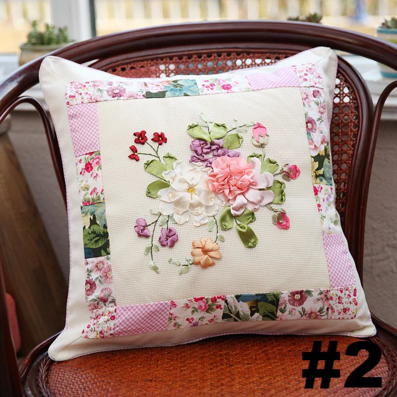Embroidered Ribbon Floral Pillow Case Kits | Living Room Sofa Decoration  | Nice Wedding Gifts - #2 - image 3