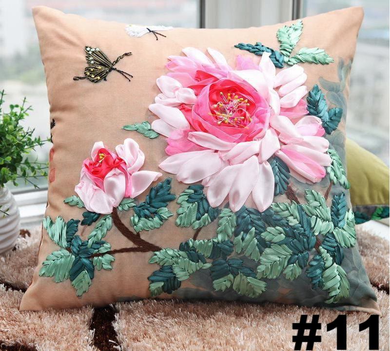Embroidered Ribbon Floral Pillow Case Kits | Living Room Sofa Decoration  | Nice Wedding Gifts - #11 - image 12