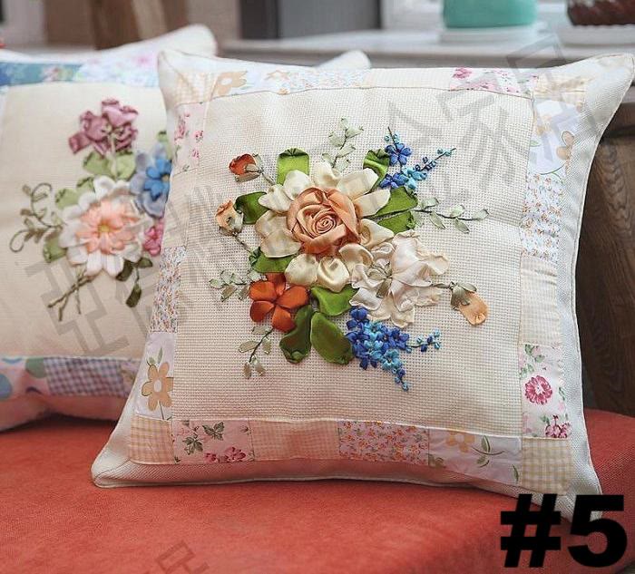 Embroidered Ribbon Floral Pillow Case Kits | Living Room Sofa Decoration  | Nice Wedding Gifts - #5 - image 6